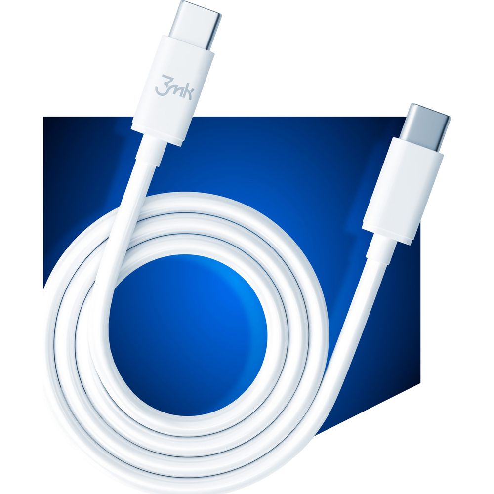 Kabel ładująco-przesyłowy 3mk Hyper Cable 100W, 5A, 2m USB-C do USB-C, biały.