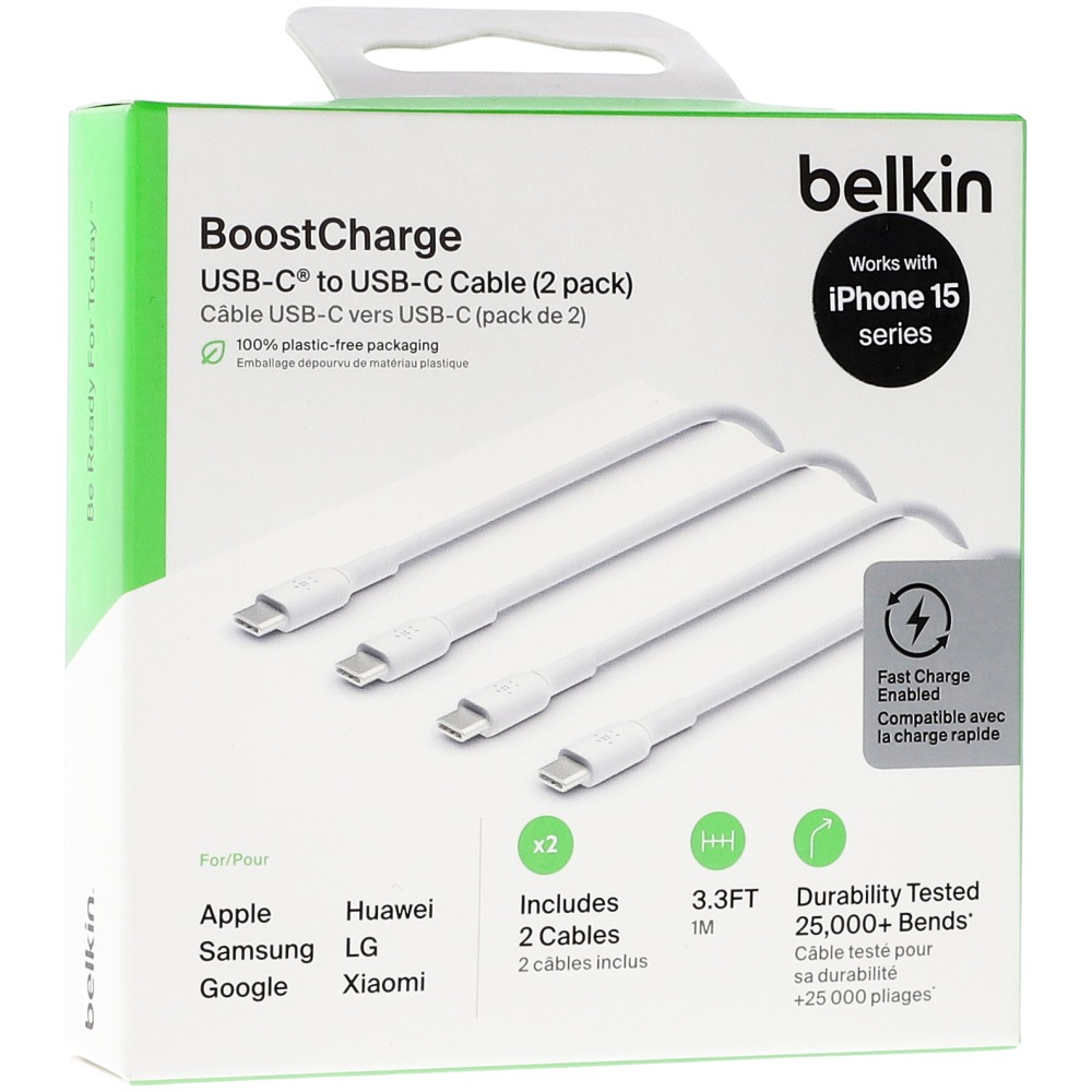 Kabel Belkin Boost Charge PVC 2-Pack, USB-C/USB-C, biały