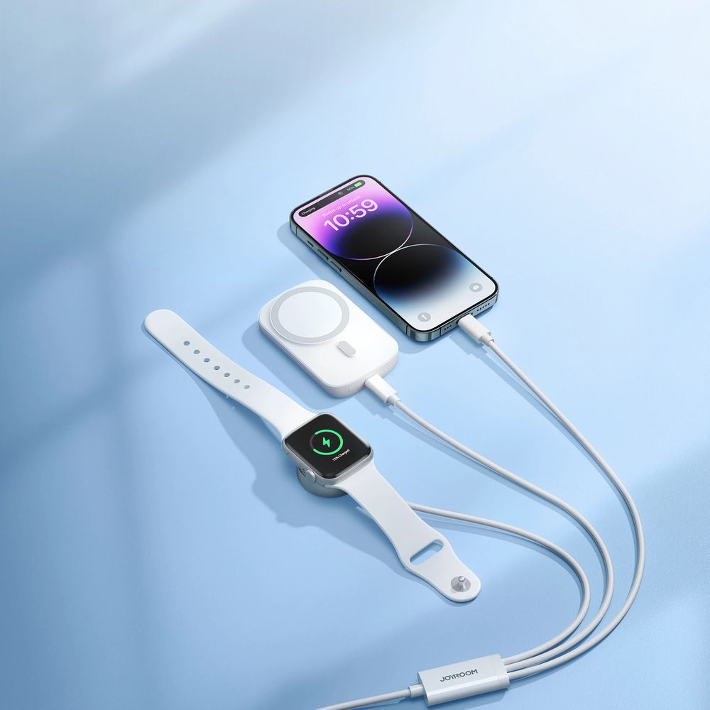 Kabel 3 w 1 Joyroom USB-A do USB-C / Lightning / Apple Watch Magnetic 3.5A, 1.2m, biały