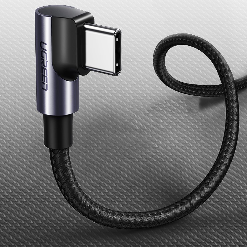 Kabel kątowy Ugreen USB-C / USB-C 60 W, PD, Quick Charge 4.0, 1m, szary