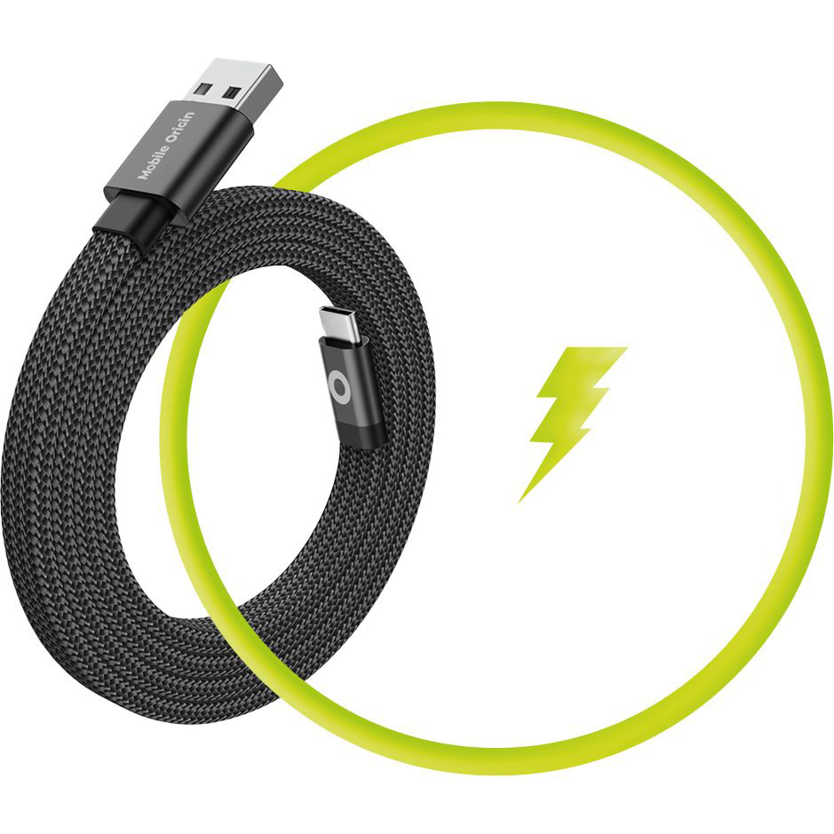 Kabel magnetyczny Mobile Origin Magnetic Flat USB-A / USB-C, QC 3.0, 27W, 480 Mbps, 1m, czarny. Szybkie ładowanie, wytrzymały, elastyczny, porządek użytkowania.