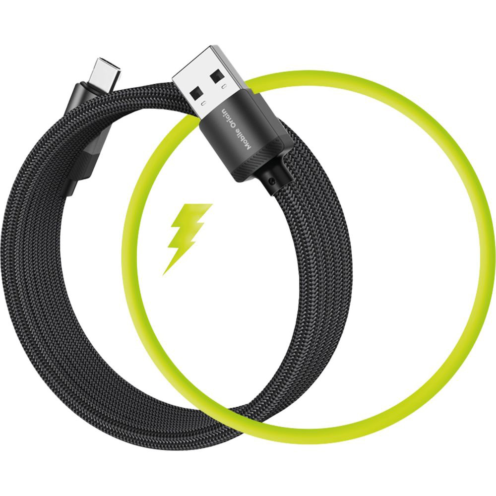 Kabel magnetyczny Mobile Origin Magnetic USB-A / USB-C, QC 3.0, 27W, 480 Mbps, 1m, czarny. Pleciona trwałość przewodu do ładowania, wygodny i mocny.