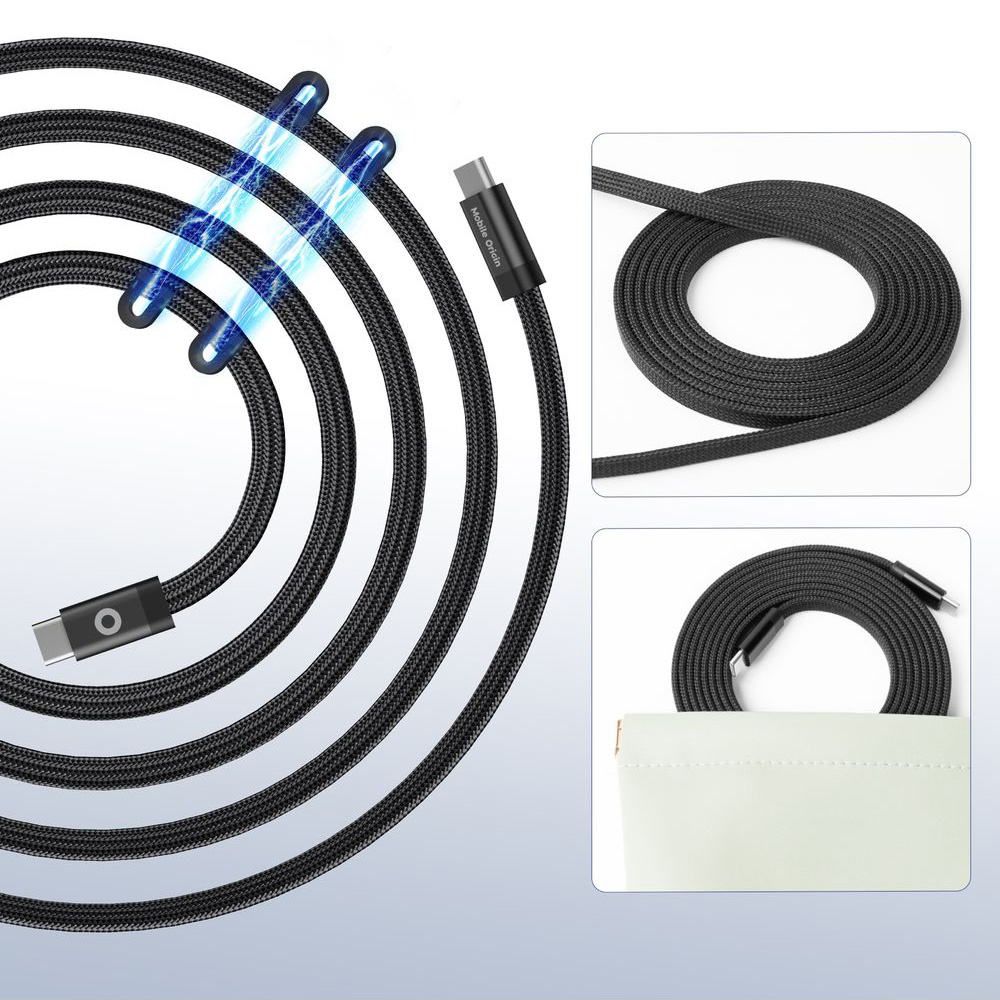 Kabel magnetyczny Mobile Origin Magnetic USB-C / USB-C, QC 3.0, PD 2.0, 60W, 480 Mbps, 1m, czarny. Organizacja kabla i spokojna przestrzeń pracy, praktyczny i elegancki.