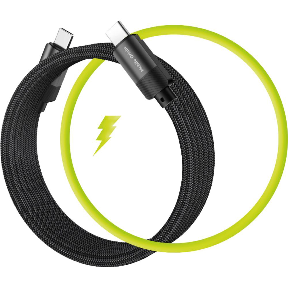 Kabel magnetyczny Mobile Origin Magnetic USB-C / USB-C, QC 3.0, PD 2.0, 60W, 480 Mbps, 1m, czarny. Pleciona trwałość przewodu do ładowania, wygodny i mocny.