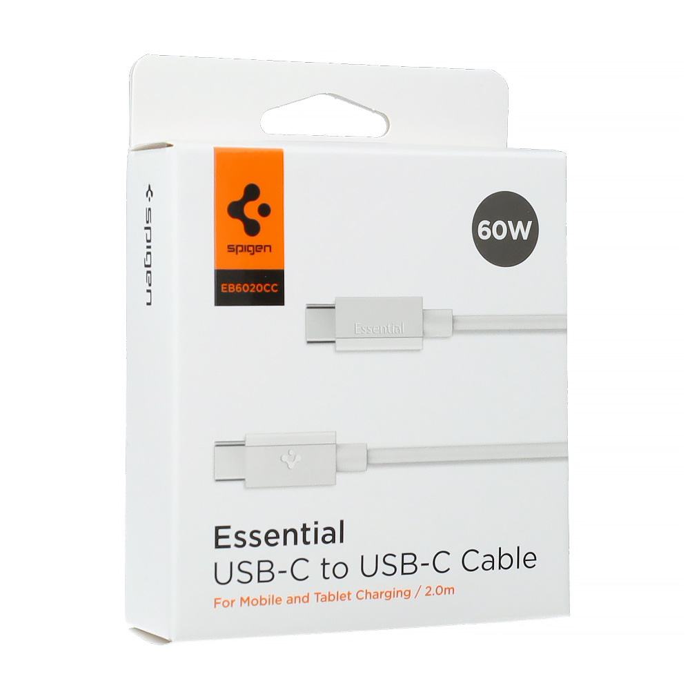 Kabel Spigen ArcWire Essential EB6020CC DuraBend USB-C do USB-C 60W o długości 2m, biały