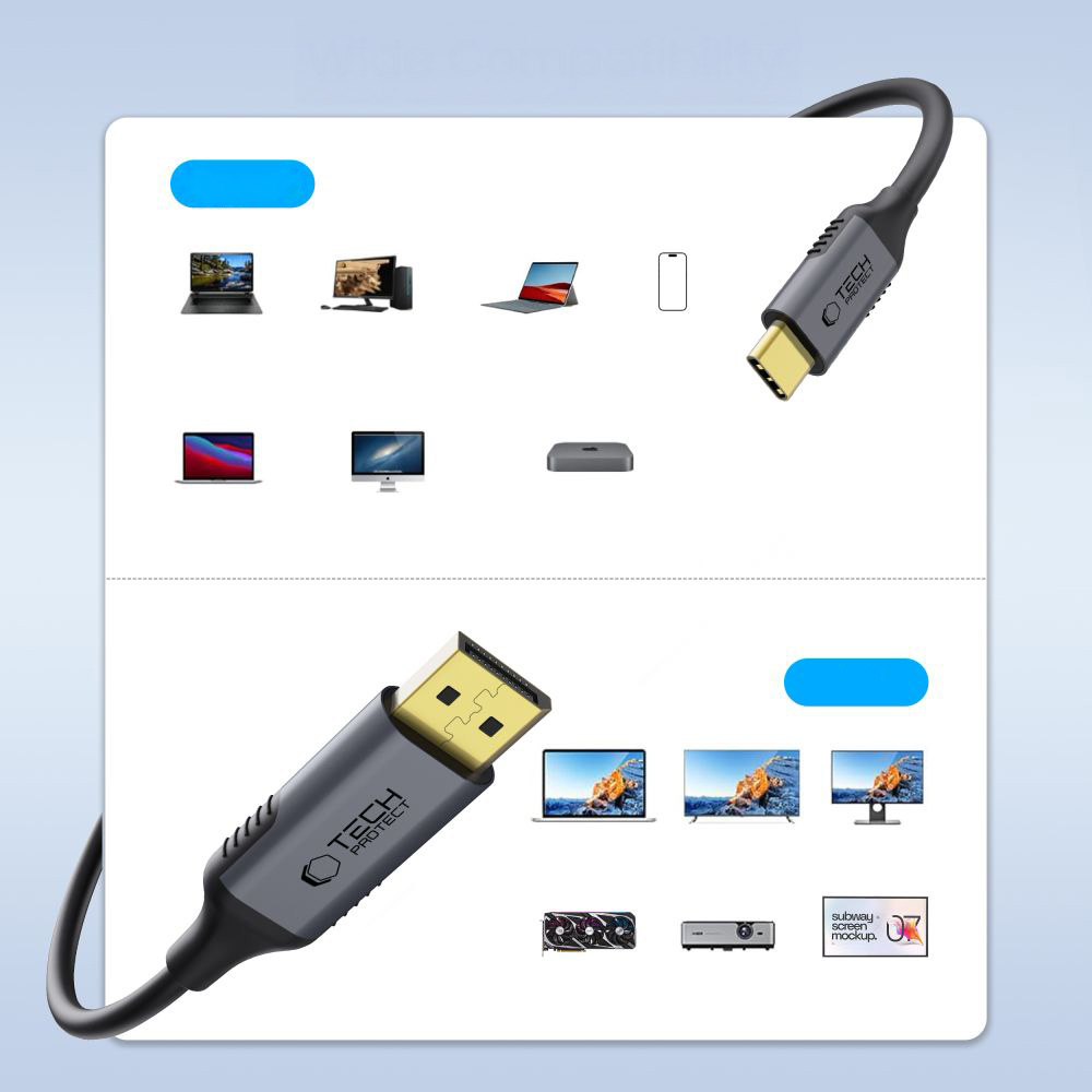 Kabel USB-C do DisplayPort 1.4, Tech-Protect Ultraboost 8K 60Hz, 1.8 m, czarno-szary