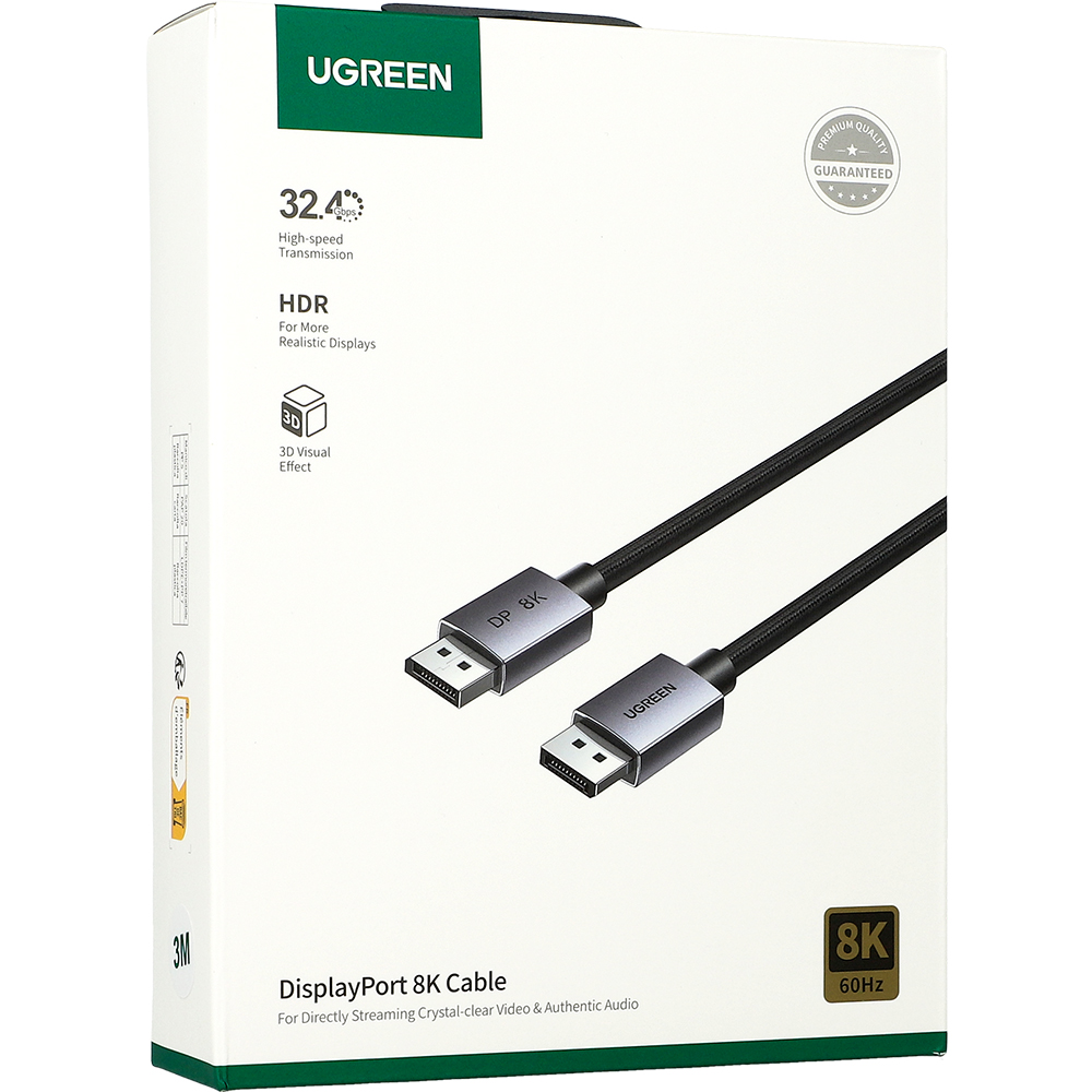 DP120 Ugreen Kabel obsługuje 8K 60Hz, dynamiczny HDR poprawia kontrast i kolory, idealny do gier i filmów, obsługuje także 2K przy 240Hz