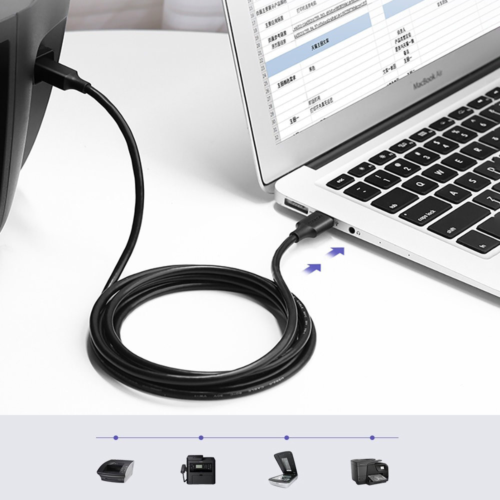 Kabel Ugreen US135 USB-A / USB Typ B do drukarki, skanera, itp.
