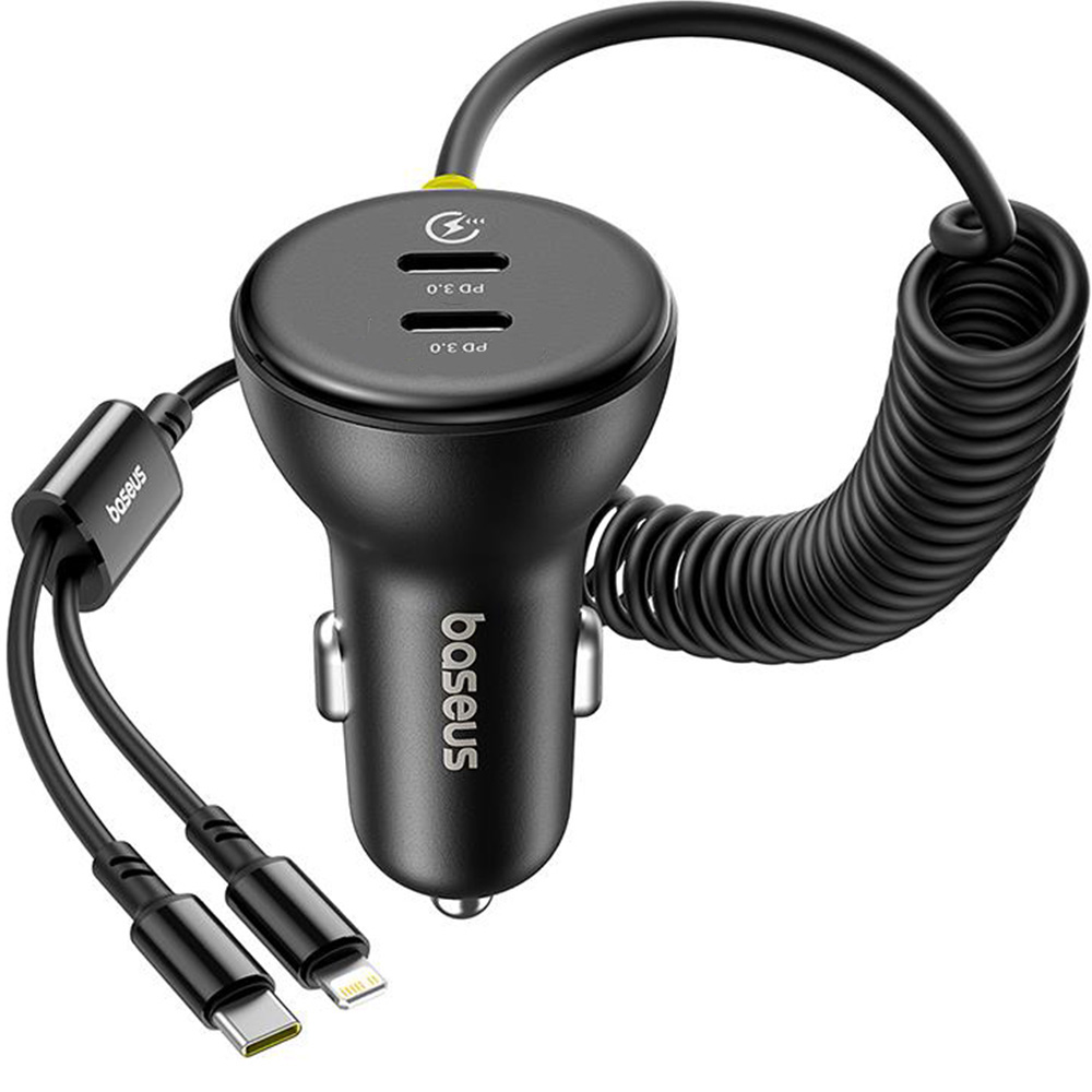 Ładowarka samochodowa Baseus Circular 2x USB-C PD 3.0, 60W + kabel Lightning, USB-C, czarna