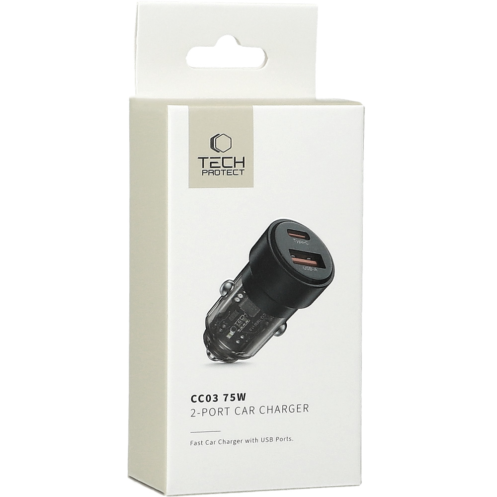 Ładowarka samochodowa Tech-Protect CC03, PD 75W, 1x USB-A / 1x USB-C, czarna