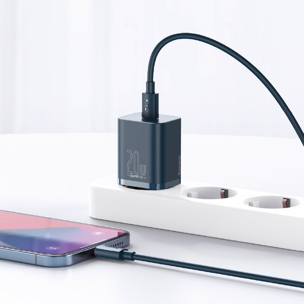 Ładowarka sieciowa Baseus Super Si USB-C 20W +kabel Lightning TZCCSUP-B03, niebieska