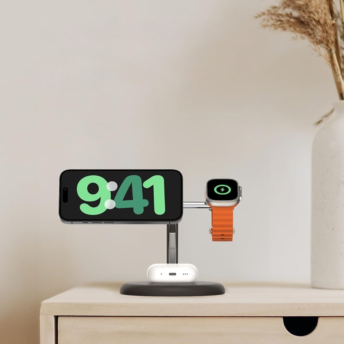 Ładowarka bezprzewodowa, indukcyjna Belkin Boost Charge Pro 3-in-1 Wireless Charger Qi2 MagSafe do Apple iPhone / AirPods / Watch + ładowarka ścienna, czarna
