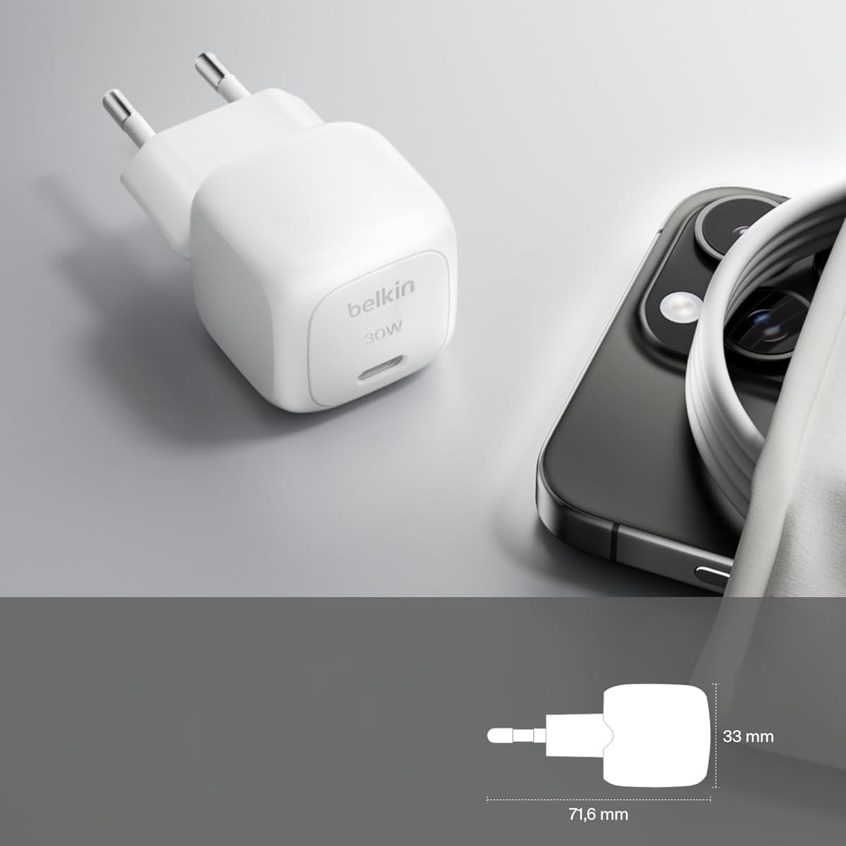 Ładowarka sieciowa Belkin Boost Charge Compact USB-C Wall Charger 30W + USB-C to Lightning Cable, USB-C PD3.1, biała