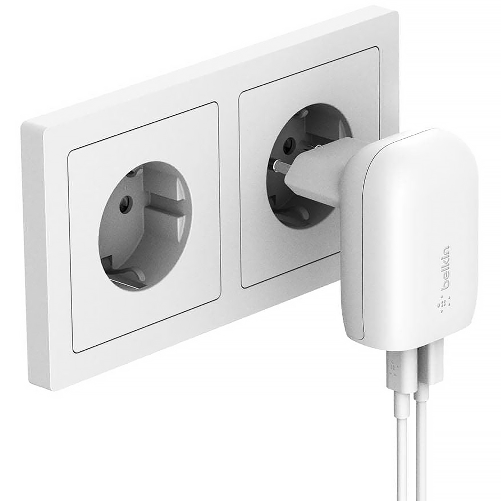 Ładowarka sieciowa Belkin Boost Charge Dual Wall Charger with PPS 37W, USB-C 25W + USB-A 12W, biała
