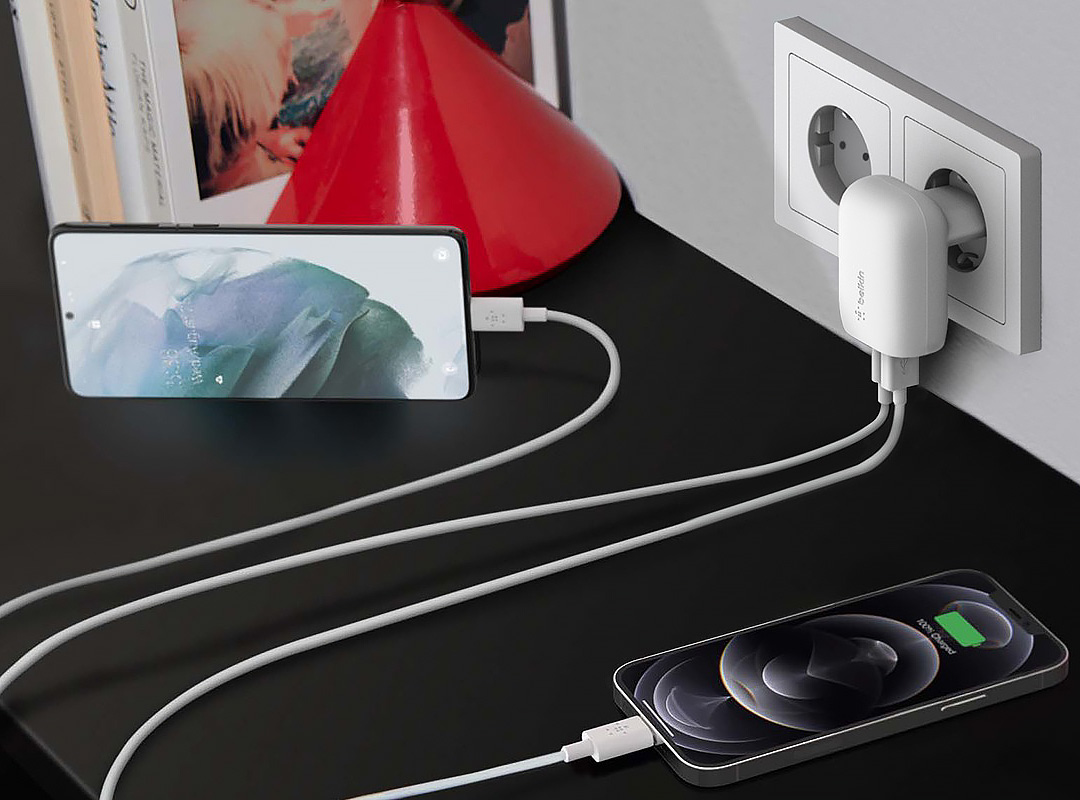 Ładowarka sieciowa Belkin Boost Charge Dual Wall Charger with PPS 37W, USB-C 25W + USB-A 12W, biała