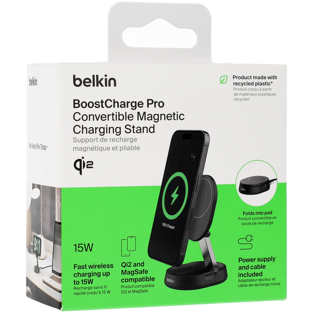 Ładowarka bezprzewodowa, indukcyjna Belkin Boost Charge Pro Convertible Magnetic Charging Stand with MagSafe Qi2 15W (WIA008) dla iPhone z MagSafe + ładowarka sieciowa 20W, czarna