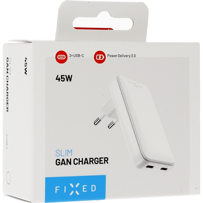 Ładowarka sieciowa Fixed Slim GaN Charger 45W 2x USB-C, biała