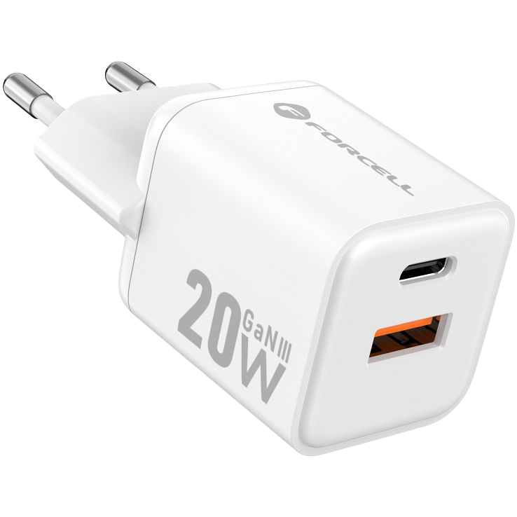 Forcell F-Energy Mini GaN III szybkie ładowanie Quick Charge 4.0, USB-C i USB-A, technologia GaN, ochrona urządzeń