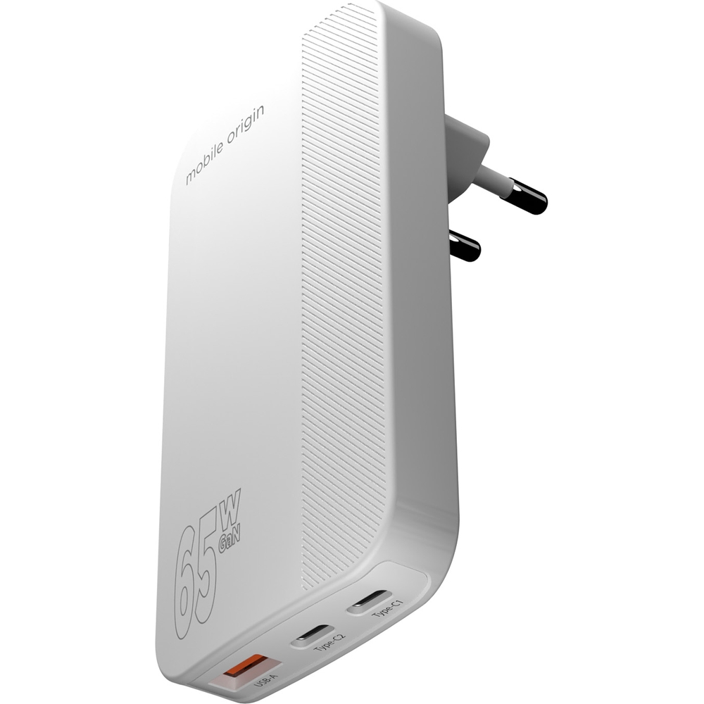 Ładowarka sieciowa GaN Mobile Origin Slim Charger 65W 2x USB-C PD / 1x USB-A QC, biała