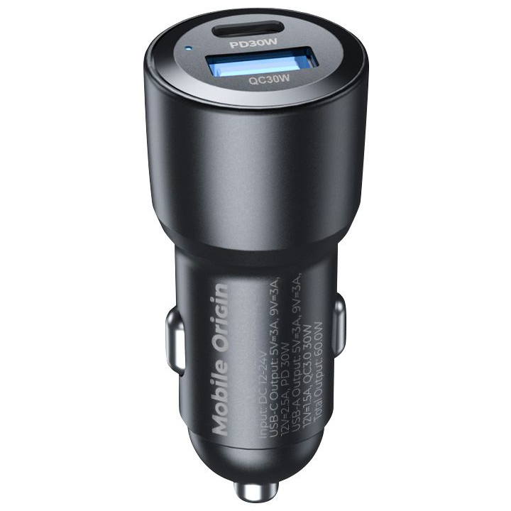 Ładowarka samochodowa Mobile Origin 60W USB-C, USB-A, czarna