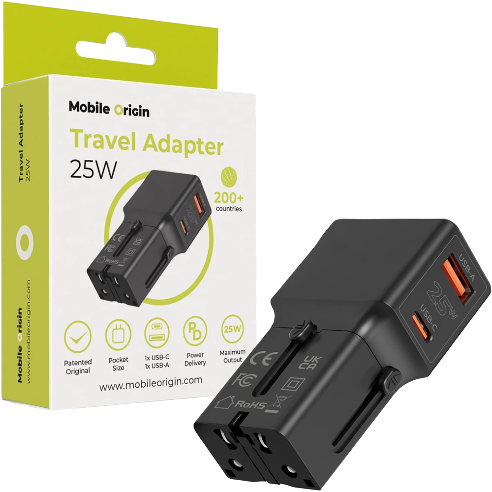 Mobile Origin Travel Adapter, wielofunkcyjny uniwersalny adapter podróżny kompaktowy mocny, czarny