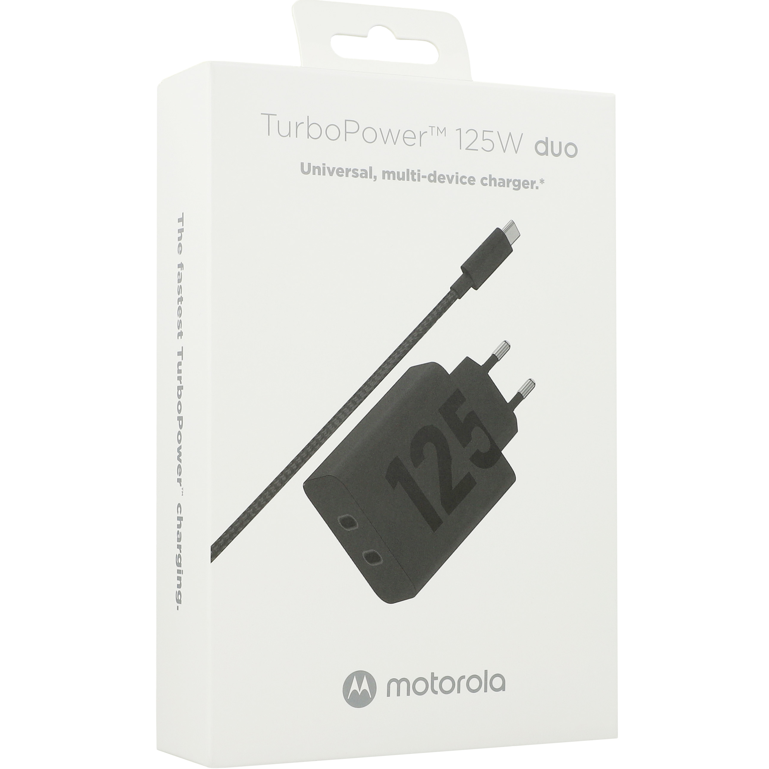 Ładowarka sieciowa GaN Motorola TurboPower 125W Duo 2x USB-C + kabel USB-C 2m, czarna