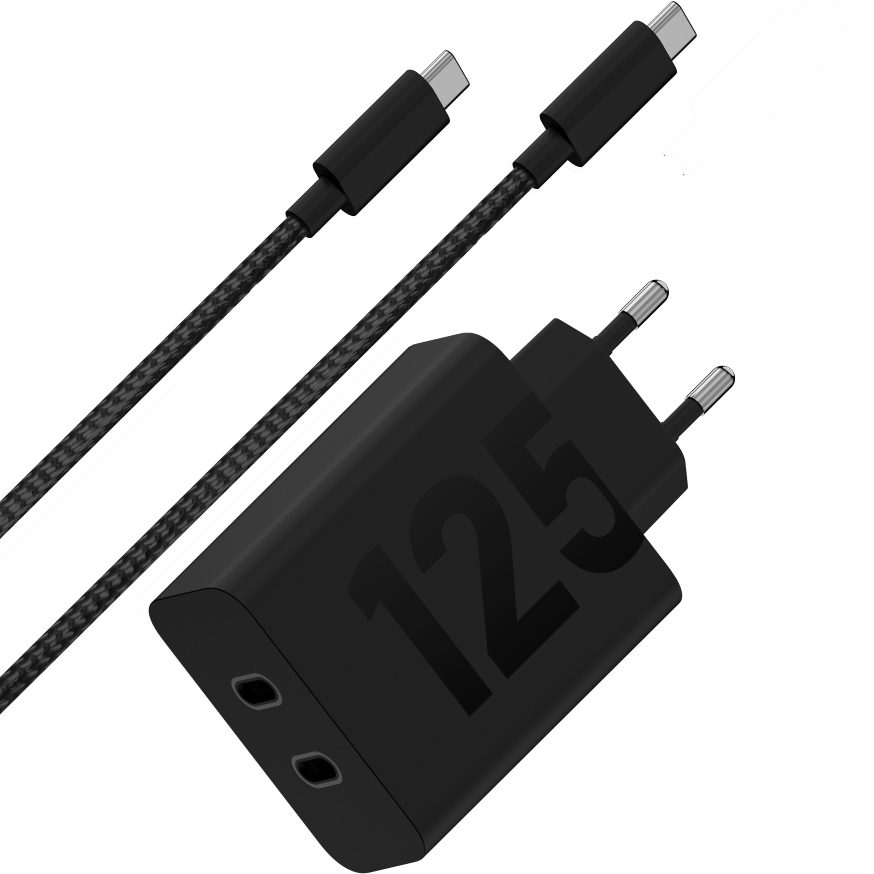 Ładowarka sieciowa GaN Motorola TurboPower 125W Duo 2x USB-C + kabel USB-C 2m, czarna