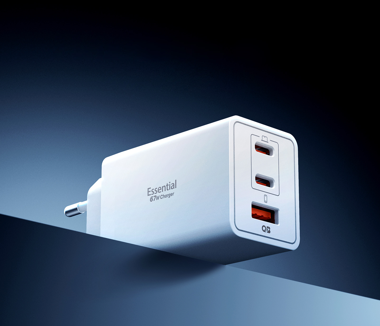 Ładowarka sieciowa Spigen Essential Wall Charger EE673EU GaN 67W z portem USB-A i dwoma portami USB-C, biała