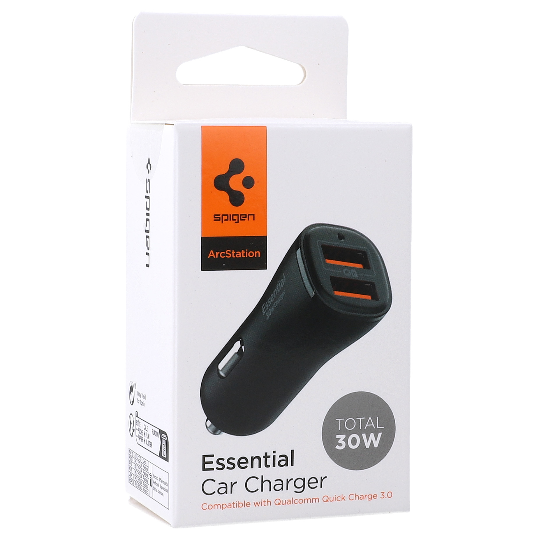 Ładowarka samochodowa Spigen Essential EV302 18W USB-A +12W USB-A, czarna