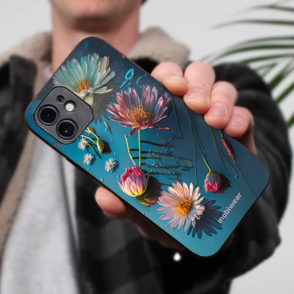 Mobiwear Glossy Case, amortyzacja wstrząsów, mocne ranty, matowe wykończenie, osłona ekranu, niebiesko-kwieciste