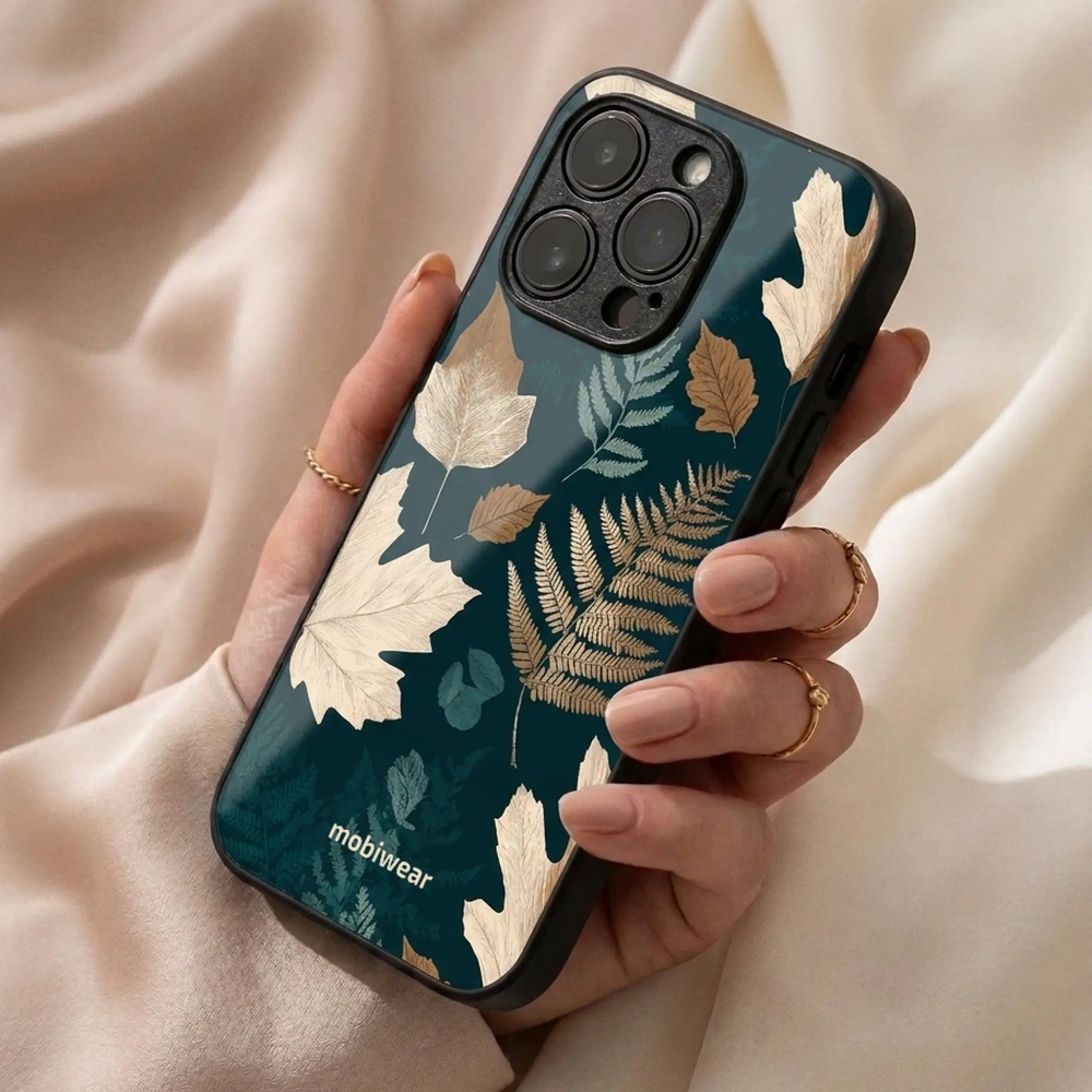 Mobiwear Glossy Case, amortyzacja wstrząsów, mocne ranty, matowe wykończenie, osłona ekranu, zielnik z liści i paproci