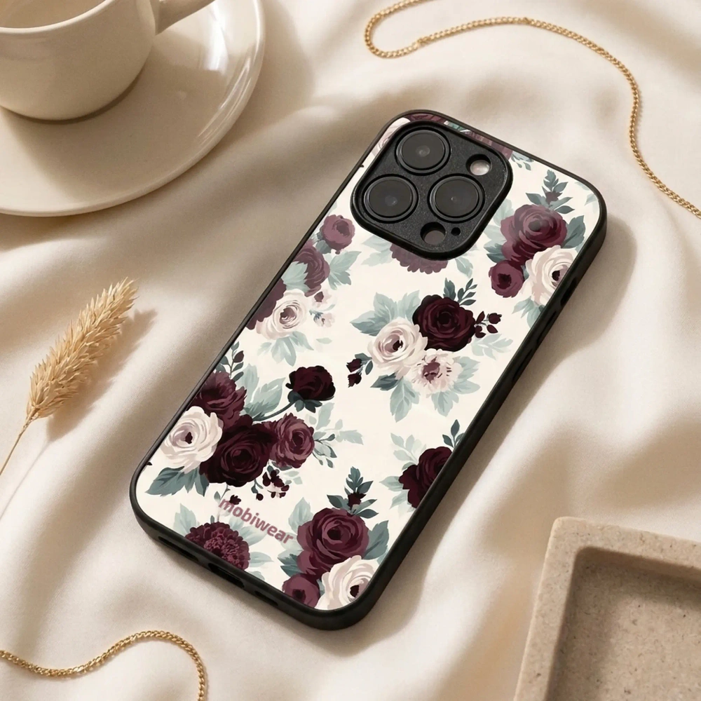 Mobiwear Glossy Case, kolorowe plecki, trwałość, stabilność, silikonowa wkładka, róże z szałwią na kremie