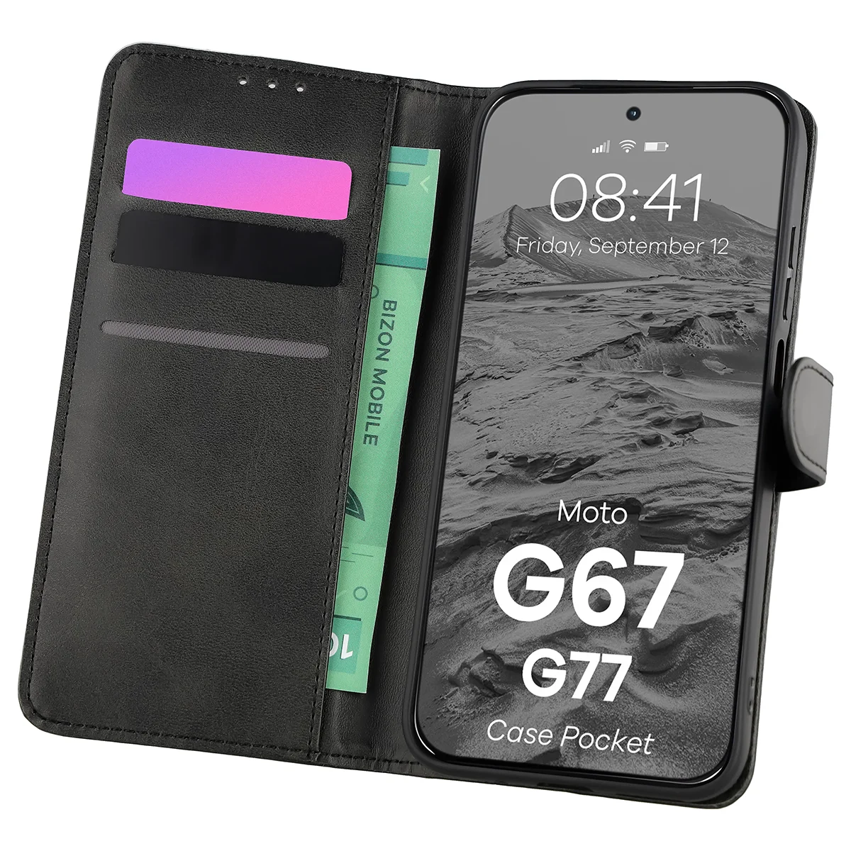 Etui z klapką z miejscem na karty Bizon Case Pocket do Motorola Moto G67 5G / G77 5G