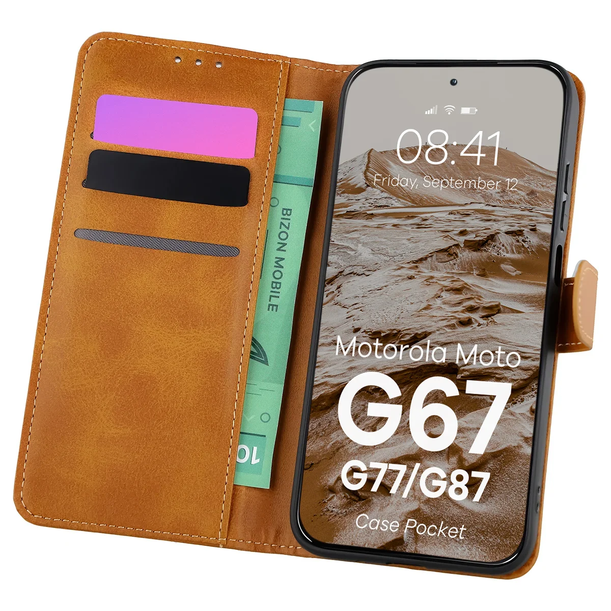 Etui z klapką z miejscem na karty Bizon Case Pocket do Motorola Moto G87 5G / G77 5G / G67 5G