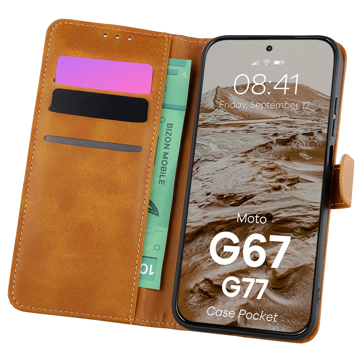 Etui z klapką z miejscem na karty Bizon Case Pocket do Motorola Moto G67 5G / G77 5G