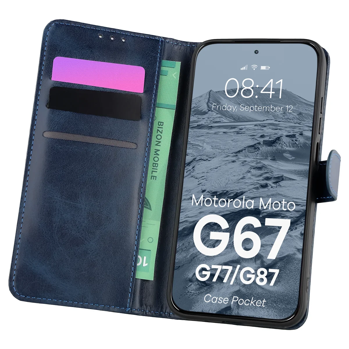 Etui z klapką z miejscem na karty Bizon Case Pocket do Motorola Moto G87 5G / G77 5G / G67 5G