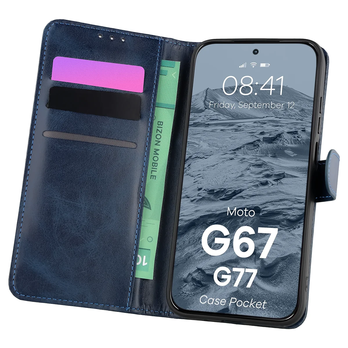 Etui z klapką z miejscem na karty Bizon Case Pocket do Motorola Moto G67 5G / G77 5G