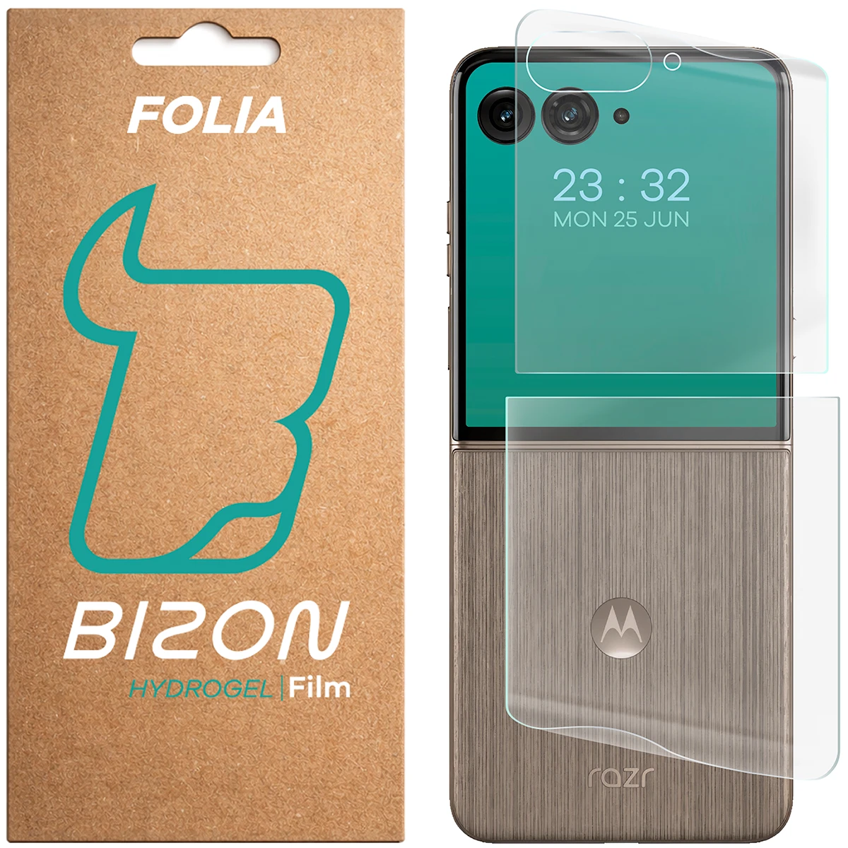 Pudełko i folia hydrożelowa na tył Bizon Film Hydrogel Back do Motorola Razr 60 Ultra