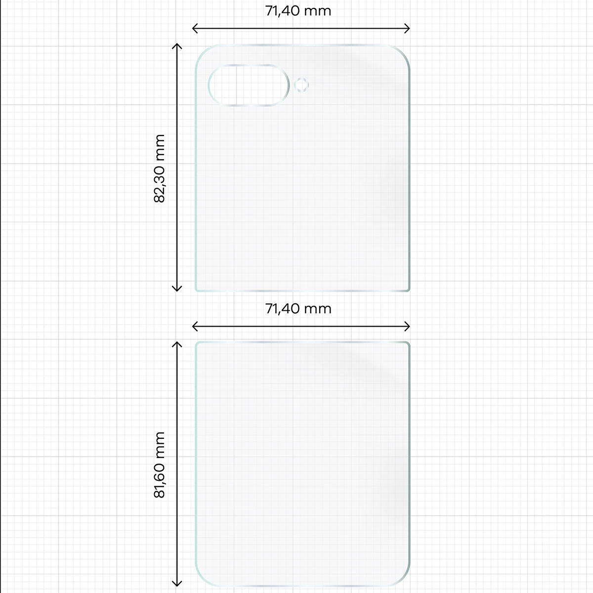Miarka z wymiarami dla folii hydrożelowej Bizon Film Hydrogel Back do Motorola Razr 60 Ultra