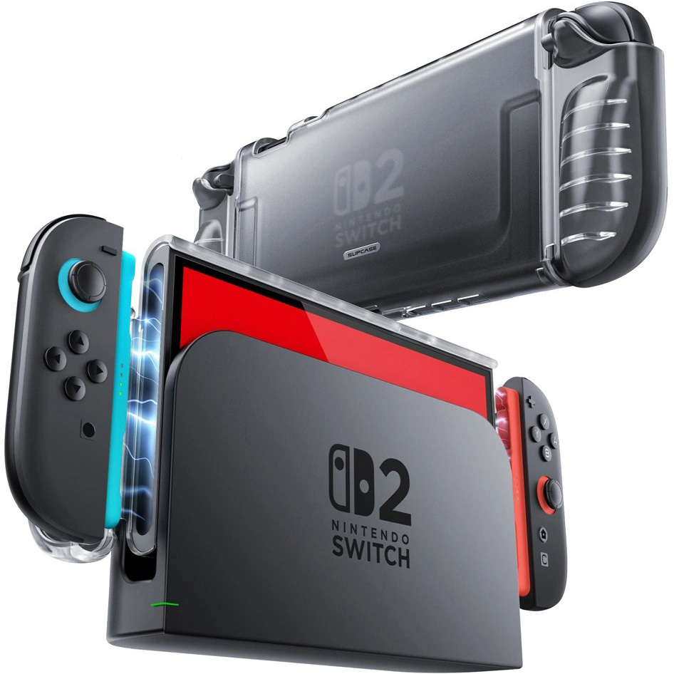 Etui pancerne Supcase Crystal (Frost Black) do Nintendo Switch 2 z otwieranymi bokami na zawiasach, matowe przezroczyste