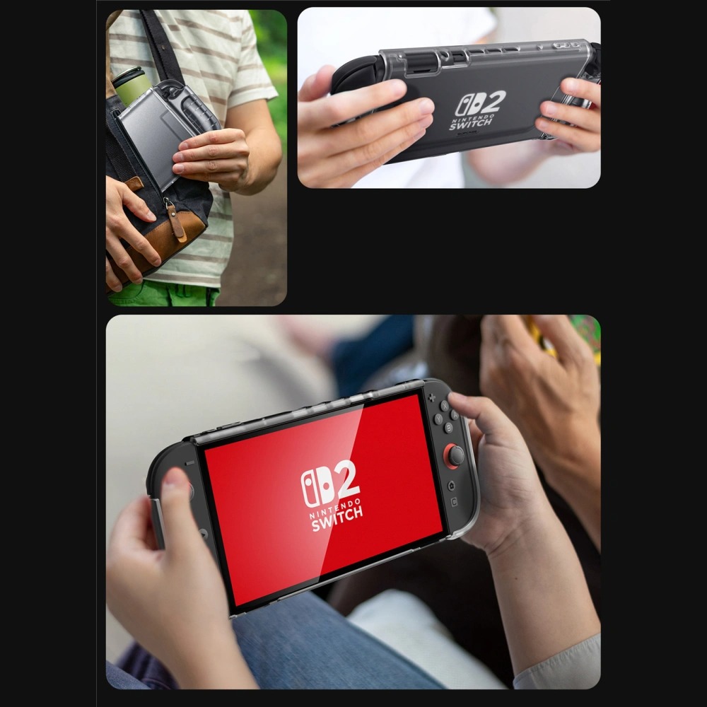 Etui pancerne Supcase Crystal (Frost Black) do Nintendo Switch 2 z otwieranymi bokami na zawiasach, matowe przezroczyste