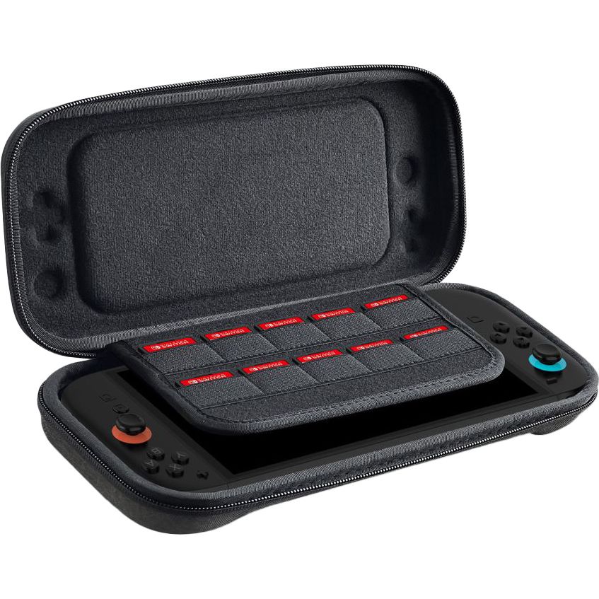 Etui Tech-Protect Hardpouch do Nintendo Switch 2, ciemnoszare. Organizer na kartridże i akcesoria.