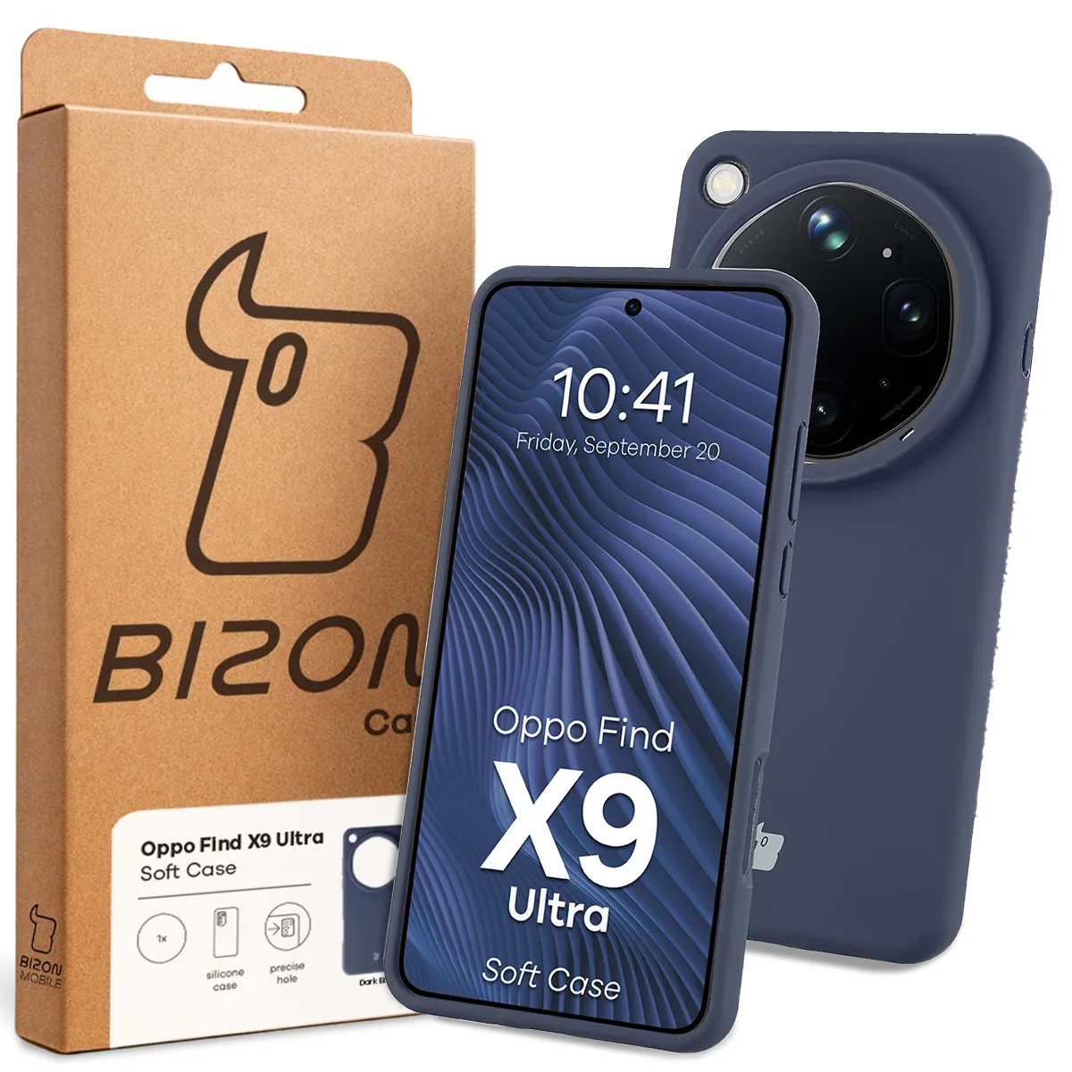 Przód pudełka Bizon Case z dedykowaną etykietą do Oppo Find X9 Ultra