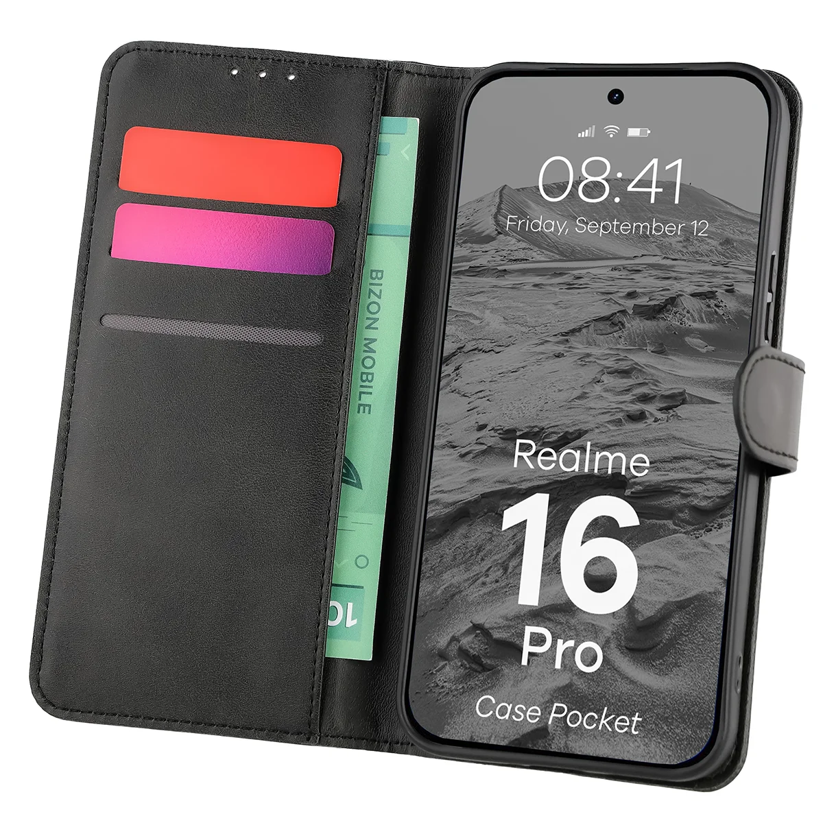 Etui z klapką z miejscem na karty Bizon Case Pocket do Realme 16 Pro 5G