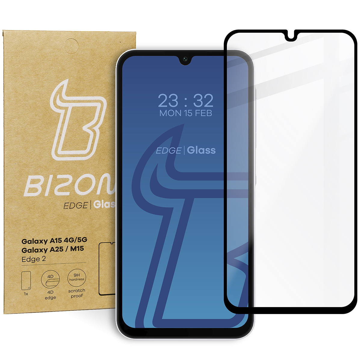 Gehärtetes Glas für Galaxy A15 4G / 5G, Galaxy A25 5G / M15 5G, Bizon Glass Edge 2, schwarz