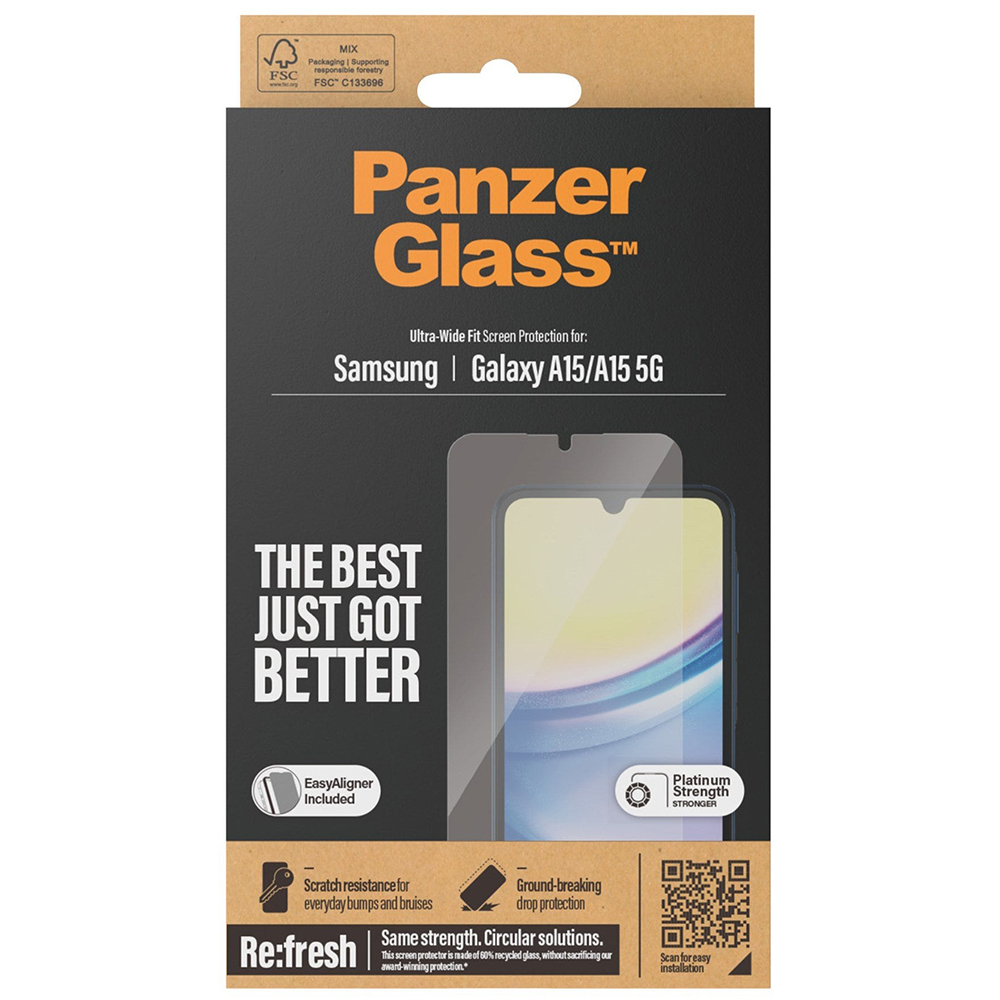 Gehärtetes Glas PanzerGlass Refresh Ultra-Wide-Fit Easy Aligner do Samsung Galaxy A15 5G/4G