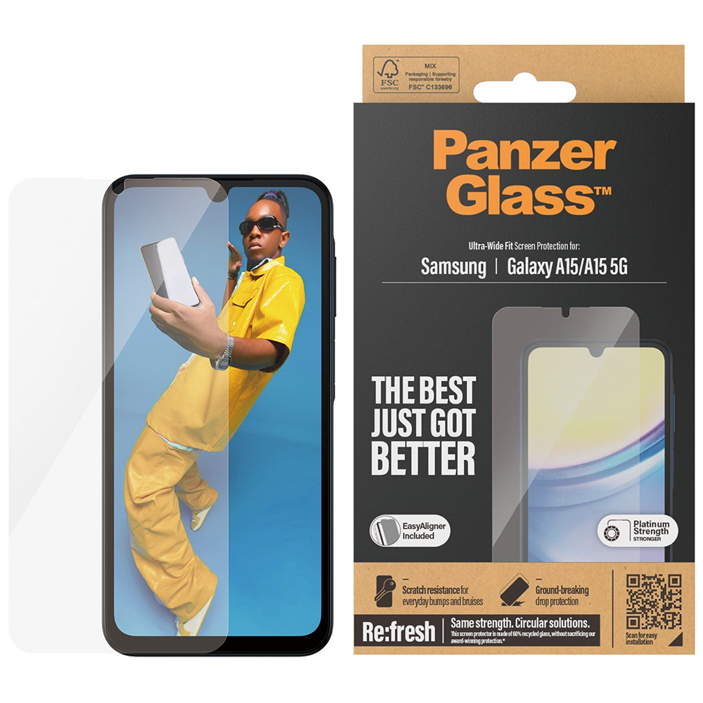 Gehärtetes Glas PanzerGlass Refresh Ultra-Wide-Fit Easy Aligner do Samsung Galaxy A15 5G/4G
