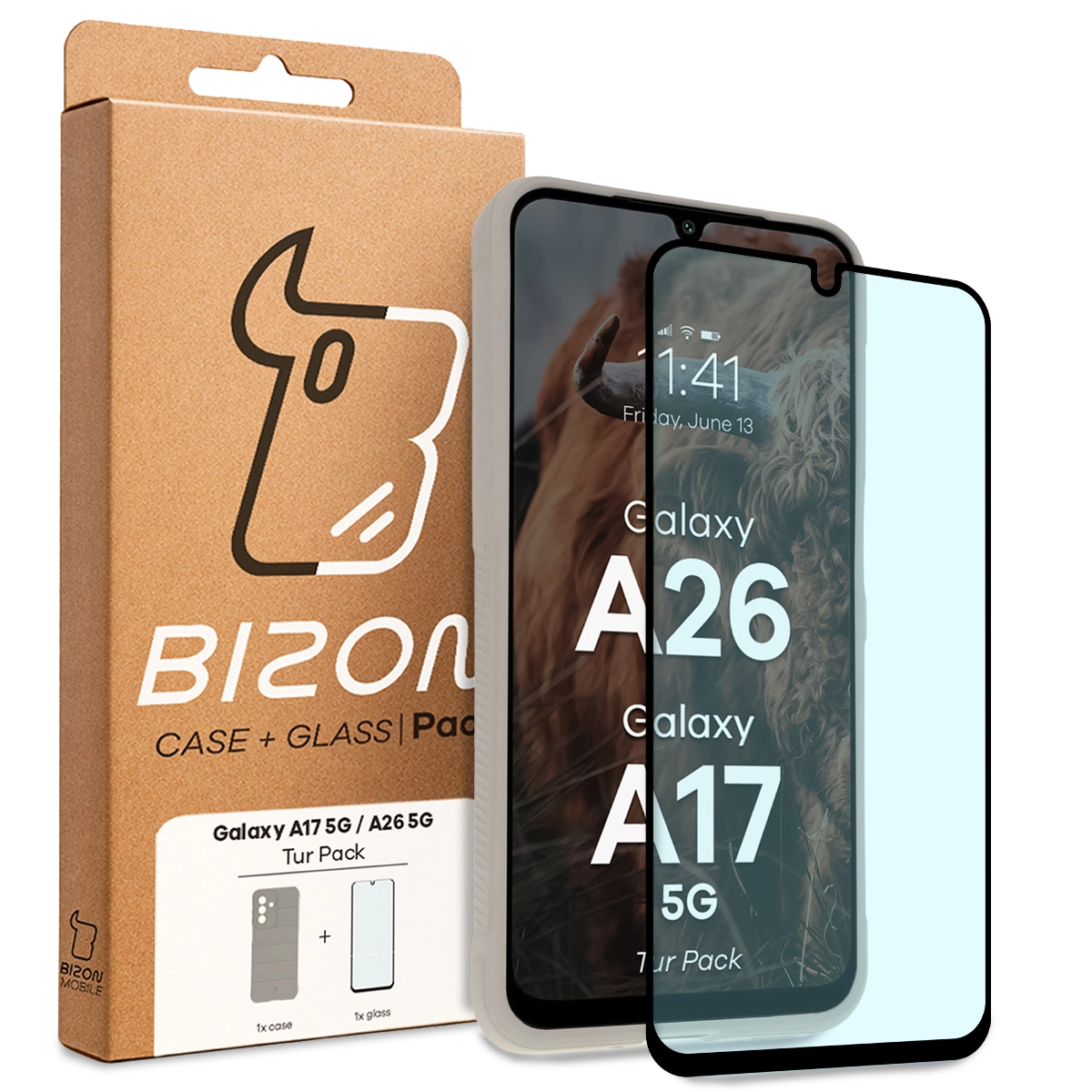 Przód pudełka Bizon Tur Pack z dedykowaną etykietą do Samsung Galaxy A36 5G / Samsung Galaxy A56 5G