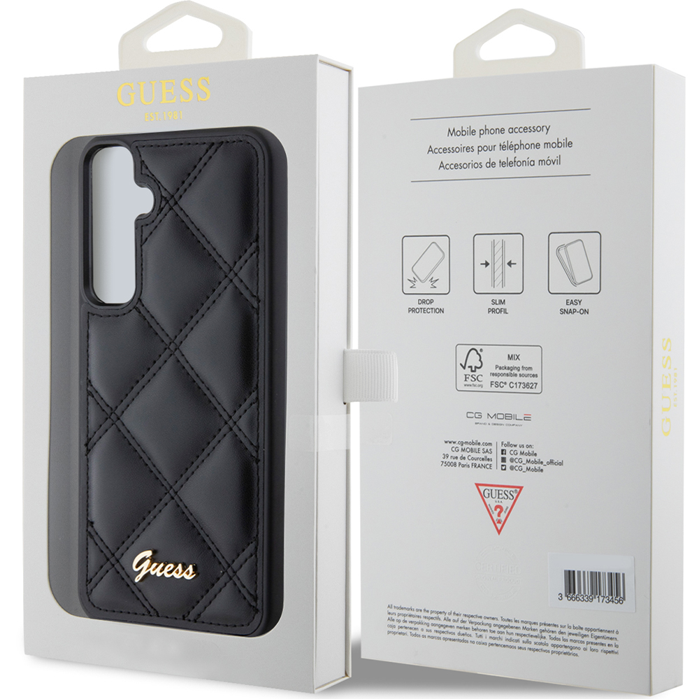 Etui Guess HardCase Quilted Metal Logo do Samsung Galaxy S23 FE, czarne