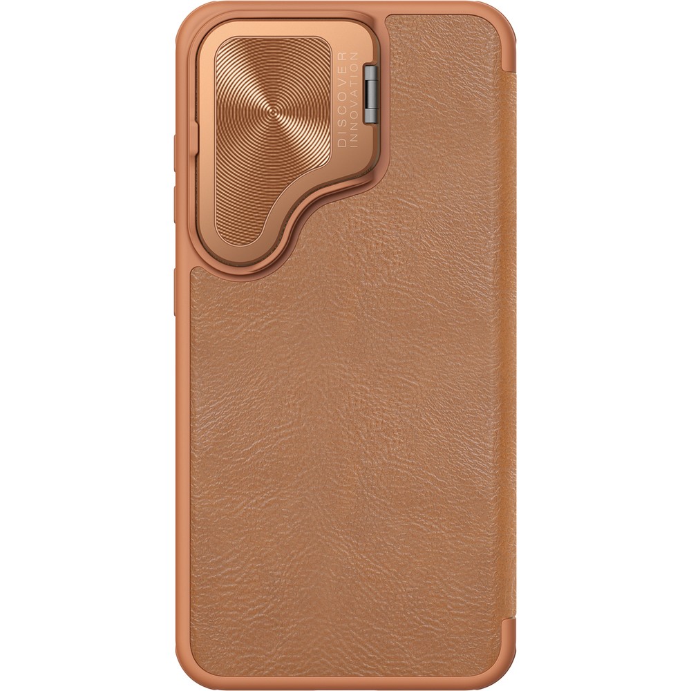 Etui z klapką i ochroną aparatu Nillkin Qin Prop do Samsung Galaxy S24 Plus, brązowe